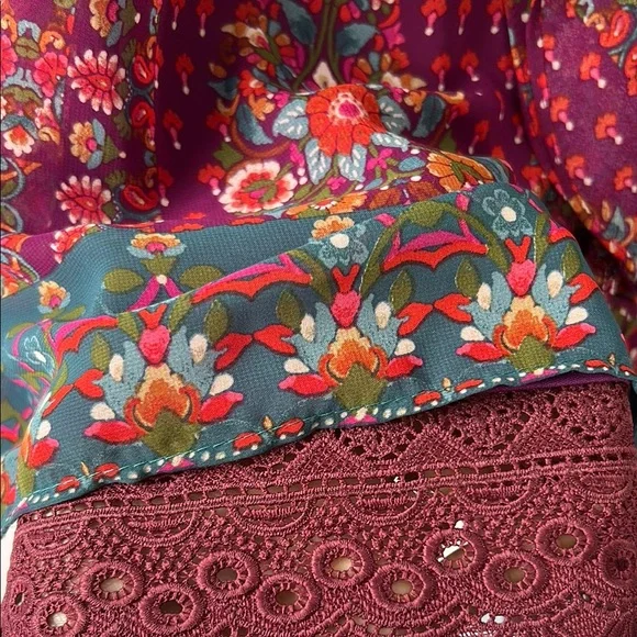 1. State Red and Purple Tie Front Ruffled Blouse - Picture 6 of 11